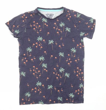 West Coast Boys Blue Geometric Cotton Basic T-Shirt Size 13 Years Round Neck Pullover - Palm Tree