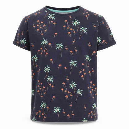 West Coast Boys Blue Geometric Cotton Basic T-Shirt Size 13 Years Round Neck Pullover - Palm Tree