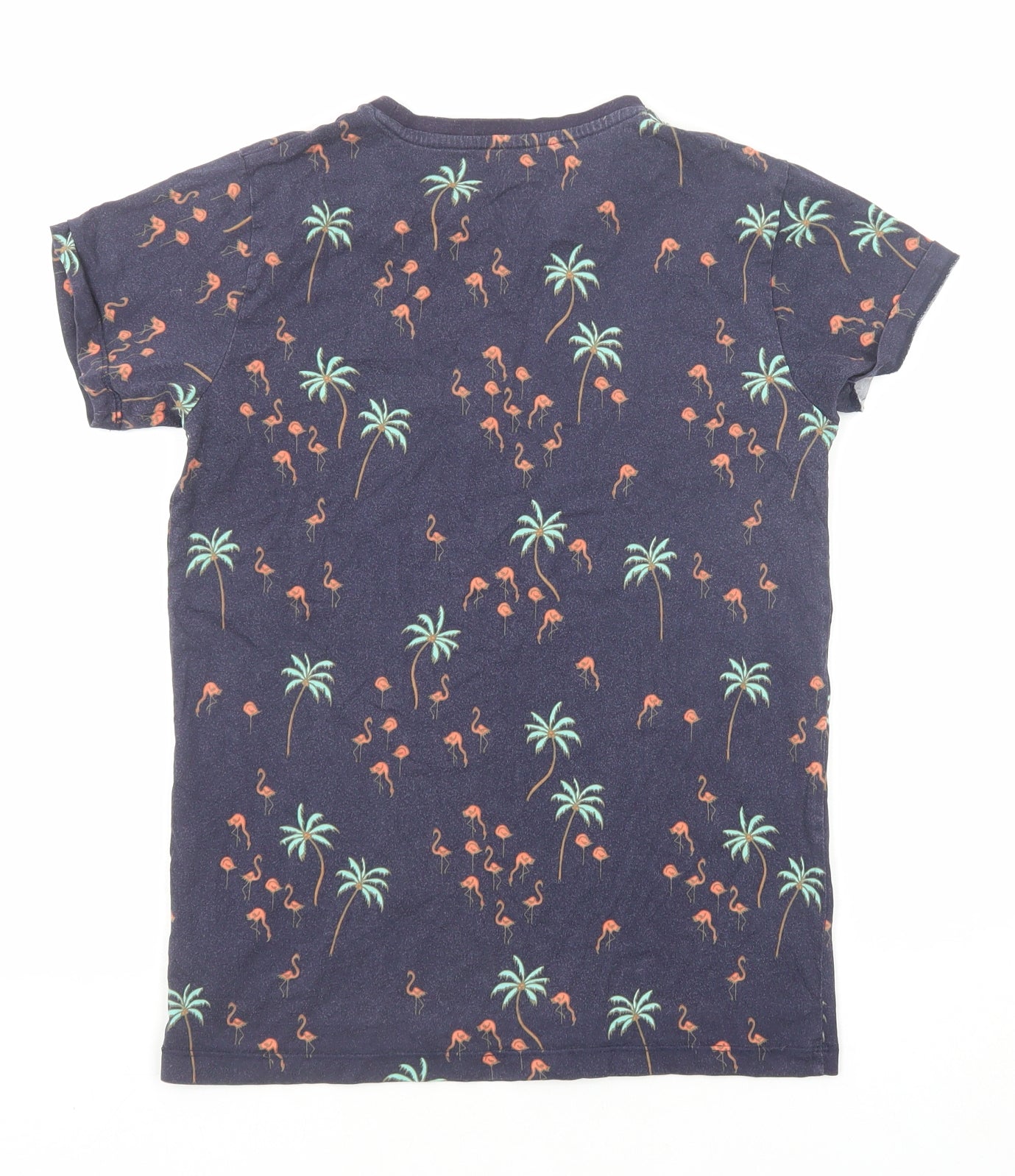 West Coast Boys Blue Geometric Cotton Basic T-Shirt Size 13 Years Round Neck Pullover - Palm Tree