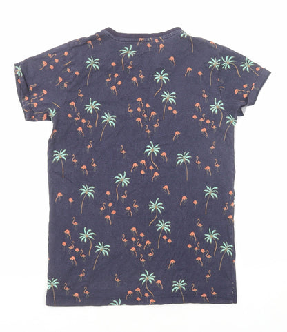 West Coast Boys Blue Geometric Cotton Basic T-Shirt Size 13 Years Round Neck Pullover - Palm Tree