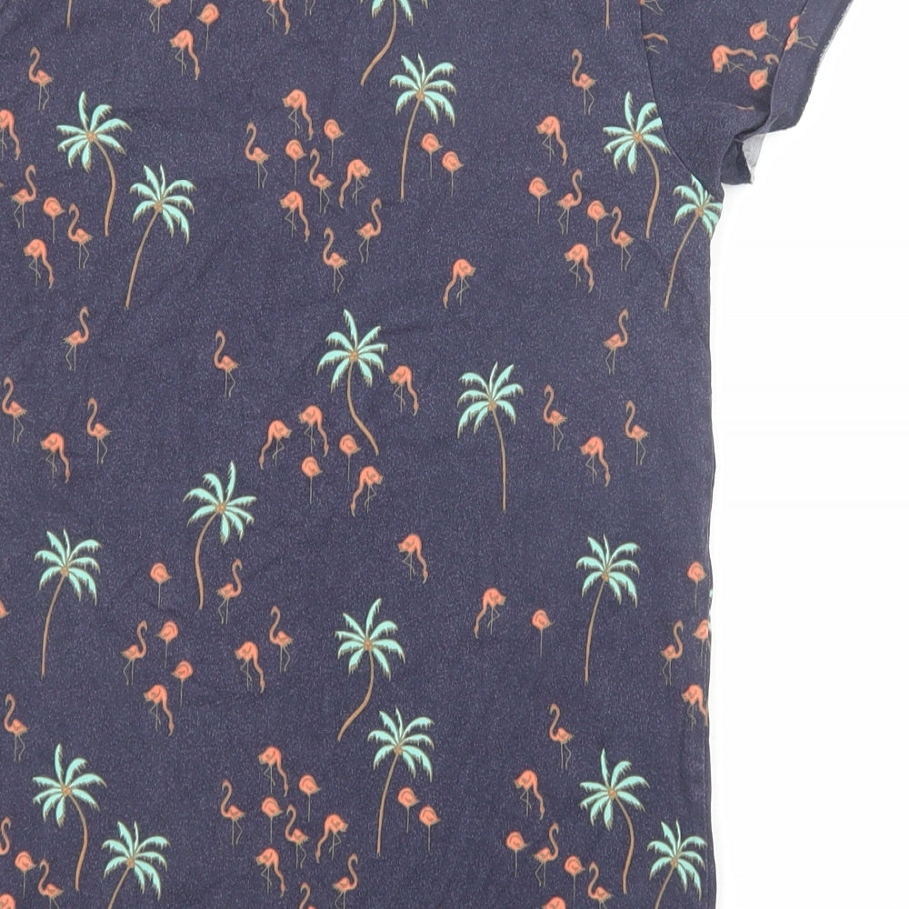 West Coast Boys Blue Geometric Cotton Basic T-Shirt Size 13 Years Round Neck Pullover - Palm Tree