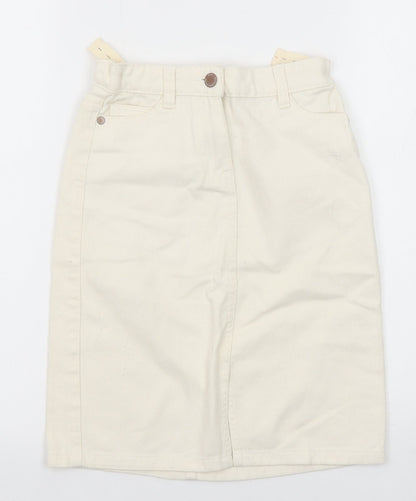 NEXT Girls Ivory Cotton Straight & Pencil Skirt Size 9 Years Regular Zip