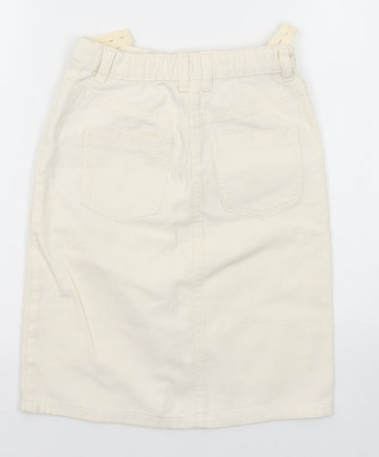 NEXT Girls Ivory Cotton Straight & Pencil Skirt Size 9 Years Regular Zip