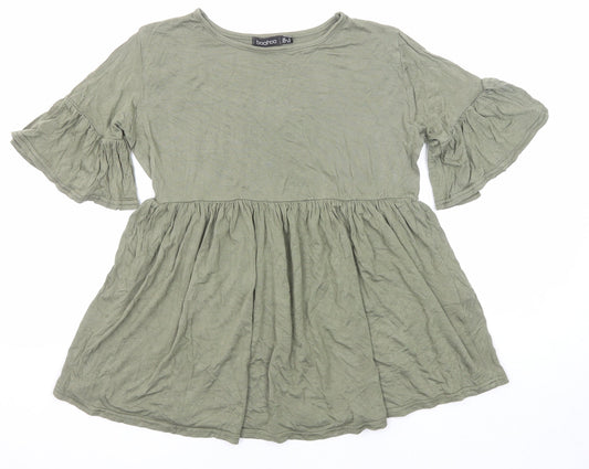 Boohoo Womens Green Viscose Basic T-Shirt Size 8 Round Neck