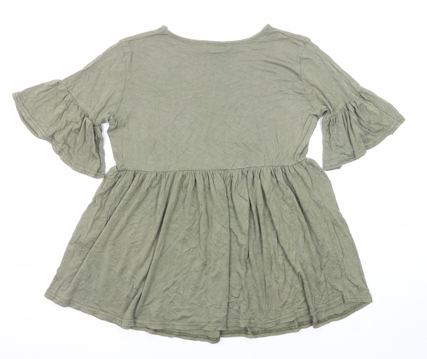 Boohoo Womens Green Viscose Basic T-Shirt Size 8 Round Neck