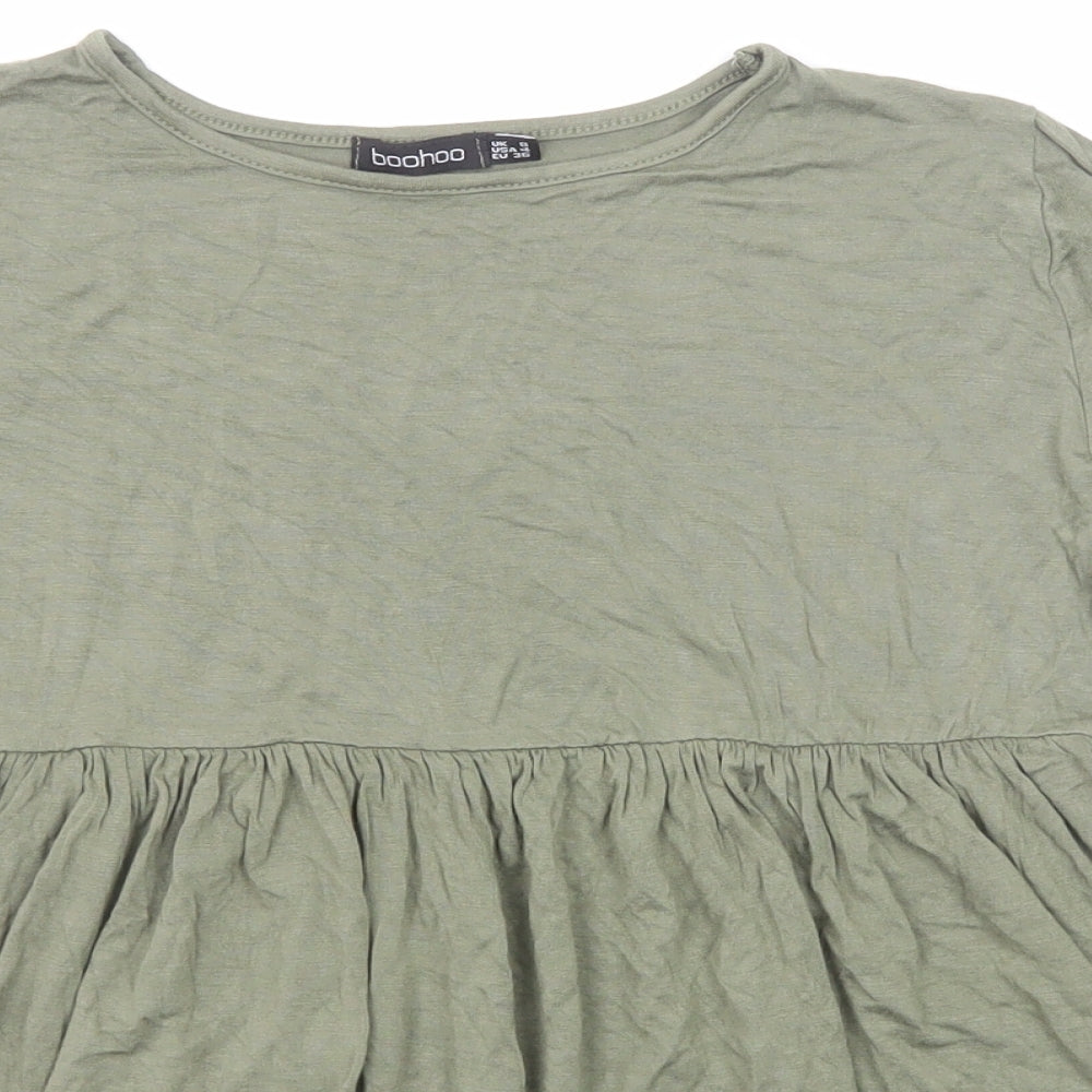 Boohoo Womens Green Viscose Basic T-Shirt Size 8 Round Neck