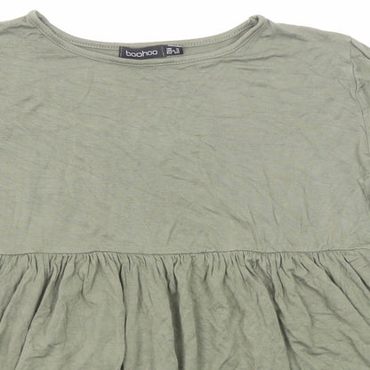 Boohoo Womens Green Viscose Basic T-Shirt Size 8 Round Neck