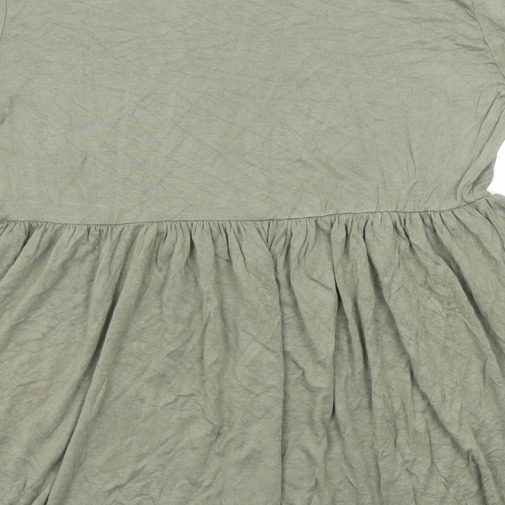 Boohoo Womens Green Viscose Basic T-Shirt Size 8 Round Neck