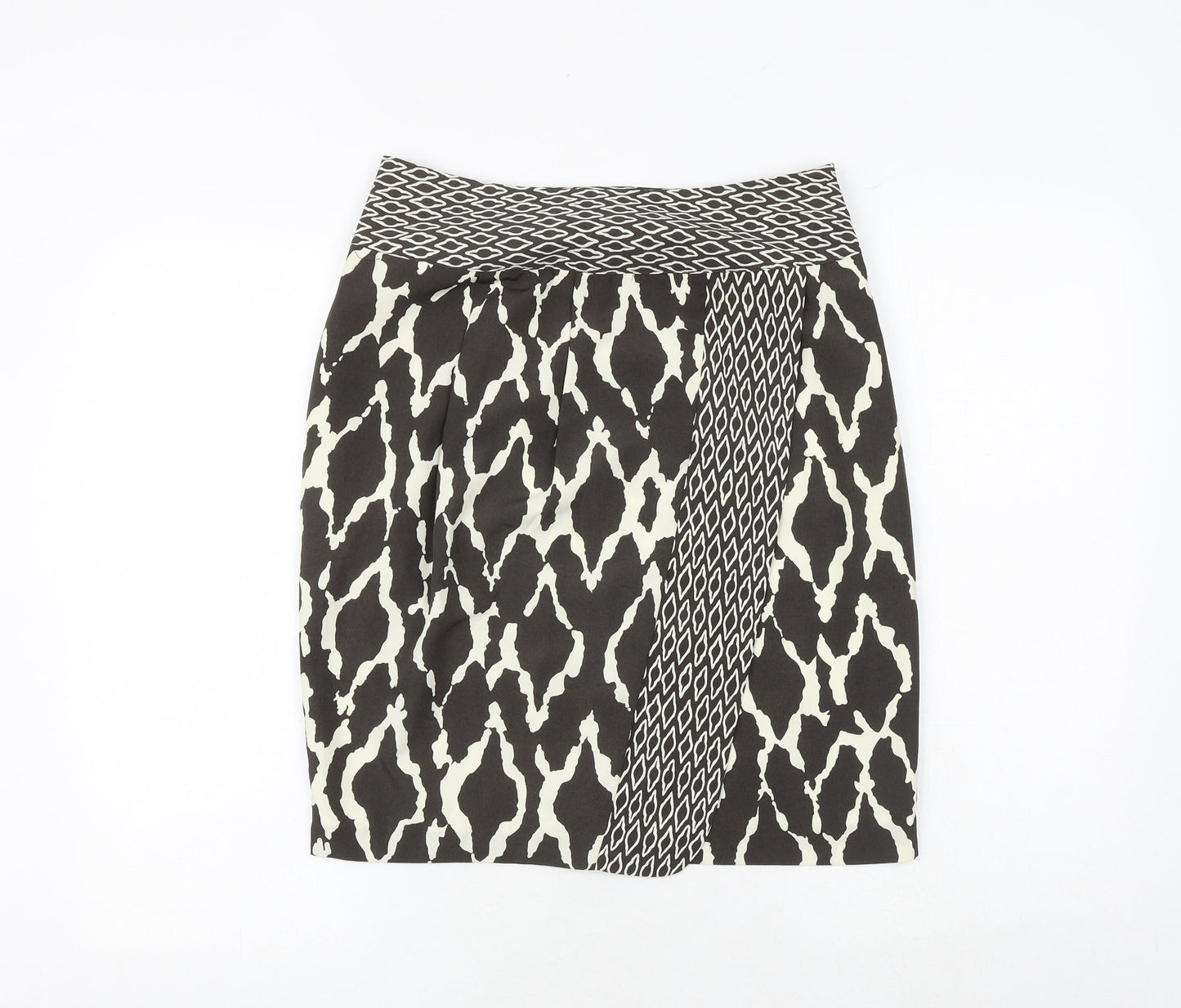 Marks and Spencer Womens Black Geometric Polyester A-Line Skirt Size 10 Zip