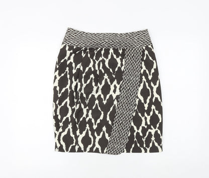 Marks and Spencer Womens Black Geometric Polyester A-Line Skirt Size 10 Zip