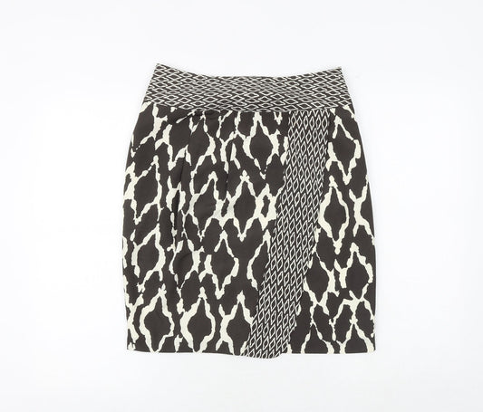 Marks and Spencer Womens Black Geometric Polyester A-Line Skirt Size 10 Zip