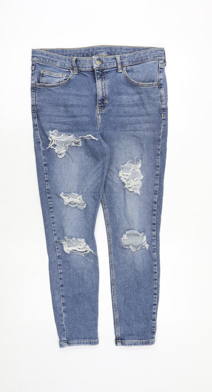 Topshop Womens Blue Cotton Tapered Jeans Size 32 in Regular Zip