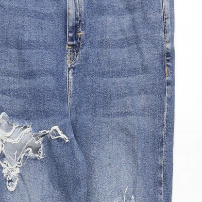 Topshop Womens Blue Cotton Tapered Jeans Size 32 in Regular Zip