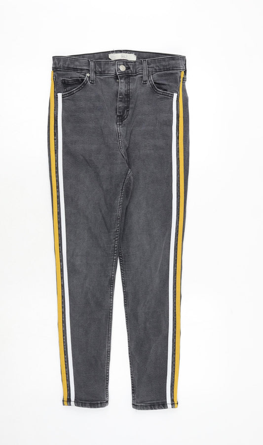 Topshop Womens Grey Cotton Skinny Jeans Size 30 in Regular Zip - Side Stripe Detail