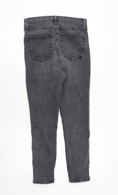 Topshop Womens Grey Cotton Skinny Jeans Size 30 in Regular Zip - Side Stripe Detail