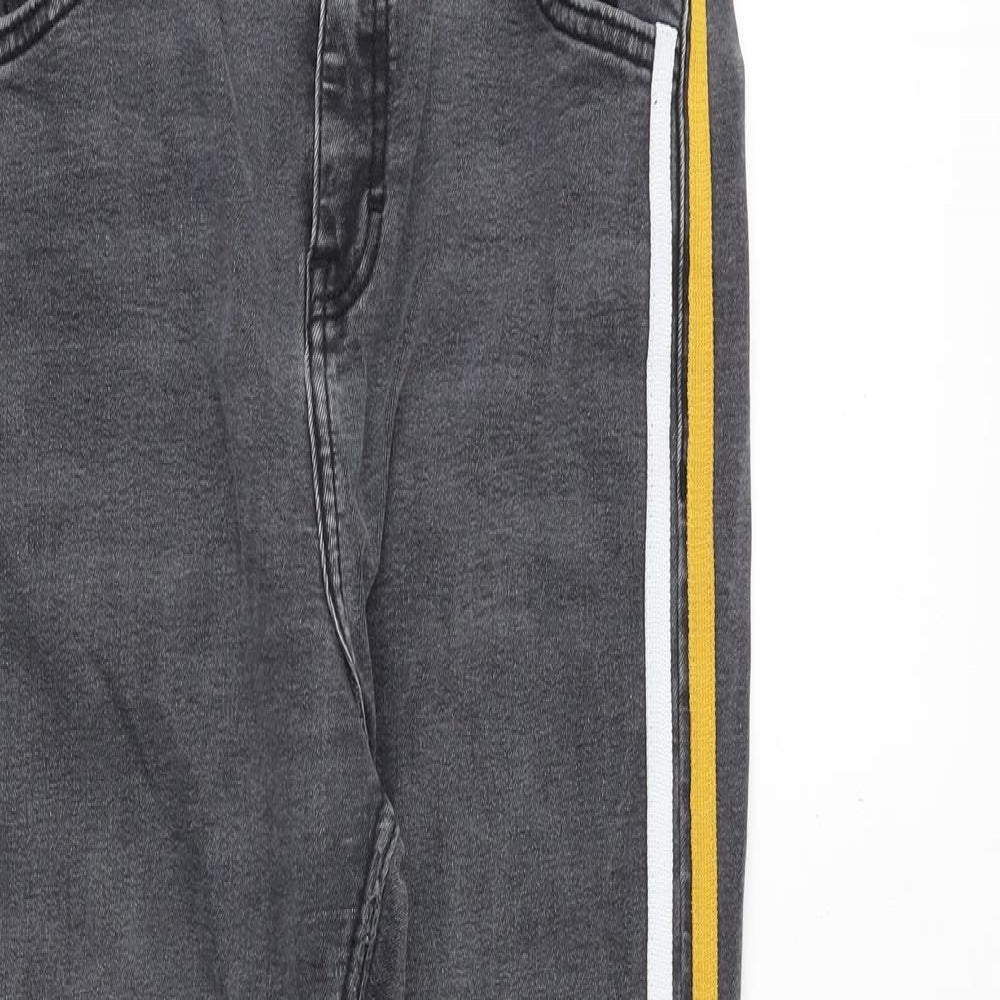 Topshop Womens Grey Cotton Skinny Jeans Size 30 in Regular Zip - Side Stripe Detail