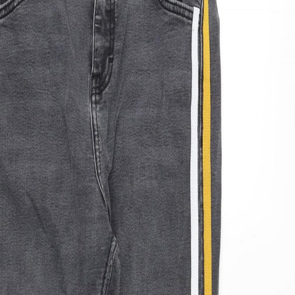 Topshop Womens Grey Cotton Skinny Jeans Size 30 in Regular Zip - Side Stripe Detail