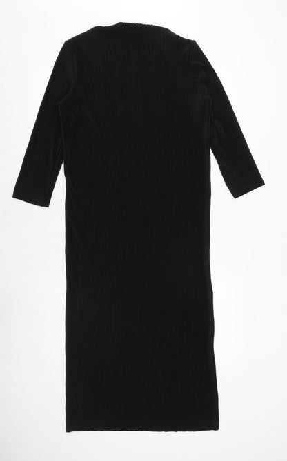 Marks and Spencer Womens Black Polyester Sheath Size 10 Boat Neck Pullover - Ribbed