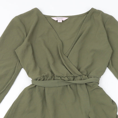 Miss Selfridge Womens Green Polyester Fit & Flare Size 4 V-Neck Tie - Wrap Style