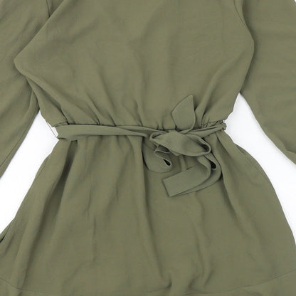 Miss Selfridge Womens Green Polyester Fit & Flare Size 4 V-Neck Tie - Wrap Style