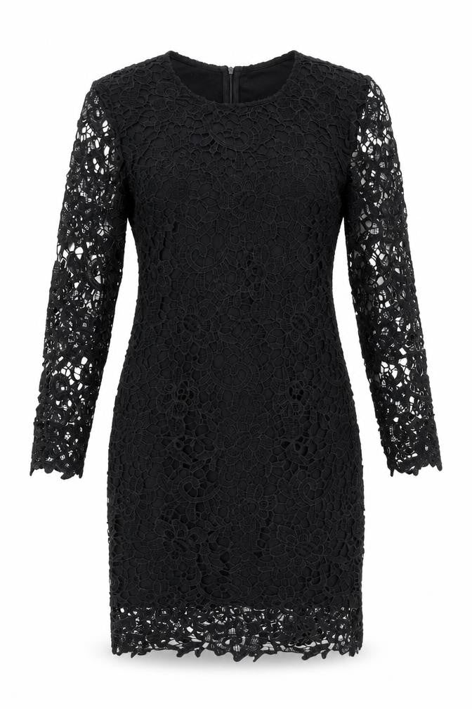 Studio Womens Black Polyester Bodycon Size 12 Round Neck Zip - Crocheted Lace Overlay