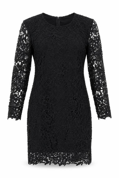 Studio Womens Black Polyester Bodycon Size 12 Round Neck Zip - Crocheted Lace Overlay