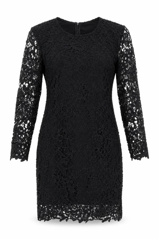 Studio Womens Black Polyester Bodycon Size 12 Round Neck Zip - Crocheted Lace Overlay