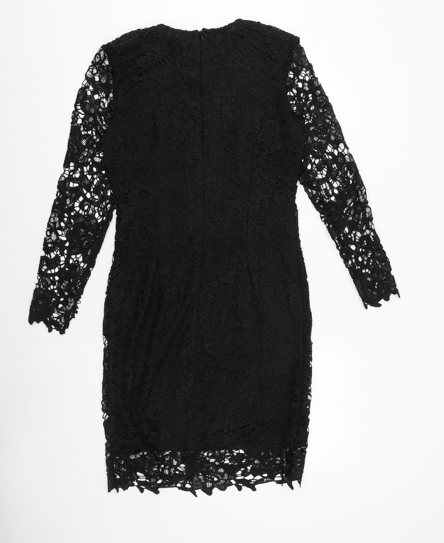 Studio Womens Black Polyester Bodycon Size 12 Round Neck Zip - Crocheted Lace Overlay