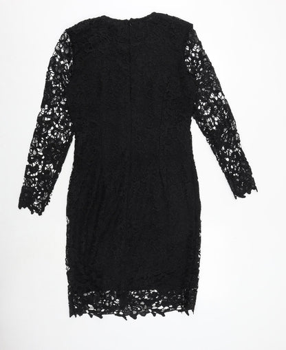 Studio Womens Black Polyester Bodycon Size 12 Round Neck Zip - Crocheted Lace Overlay