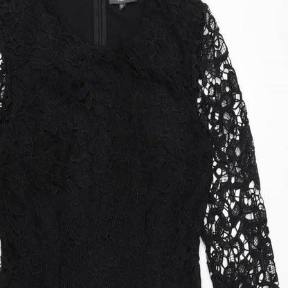Studio Womens Black Polyester Bodycon Size 12 Round Neck Zip - Crocheted Lace Overlay