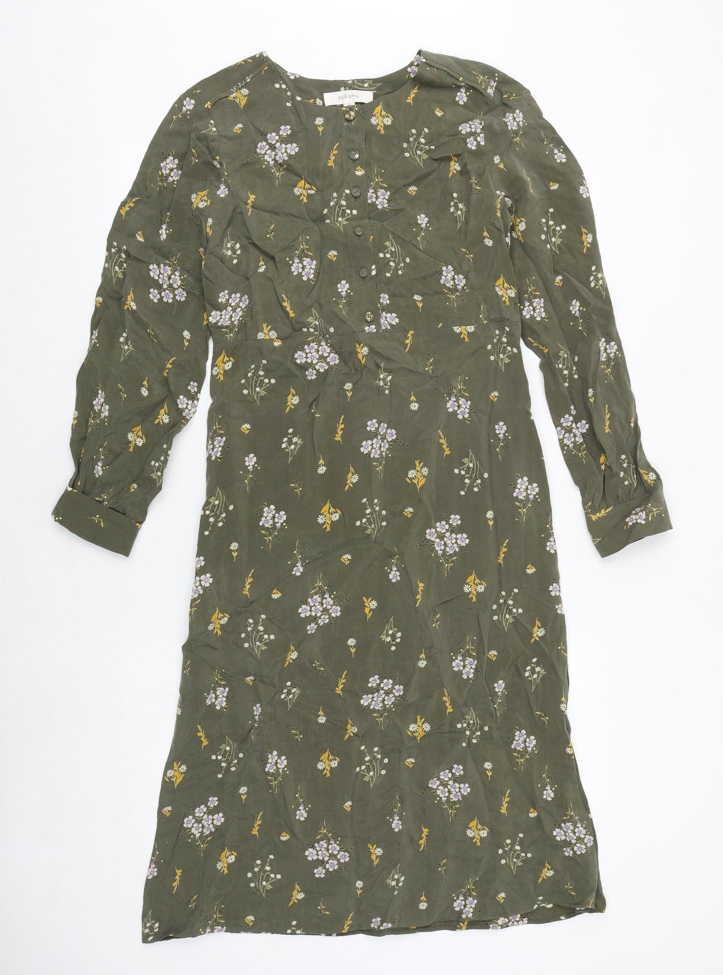 Per Una Womens Green Floral Cupro Sheath Size 8 Boat Neck Zip