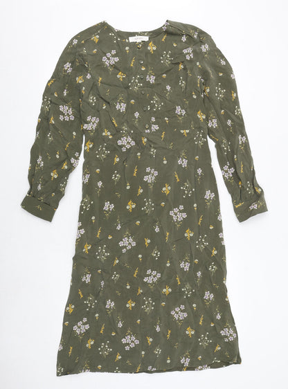 Per Una Womens Green Floral Cupro Sheath Size 8 Boat Neck Zip