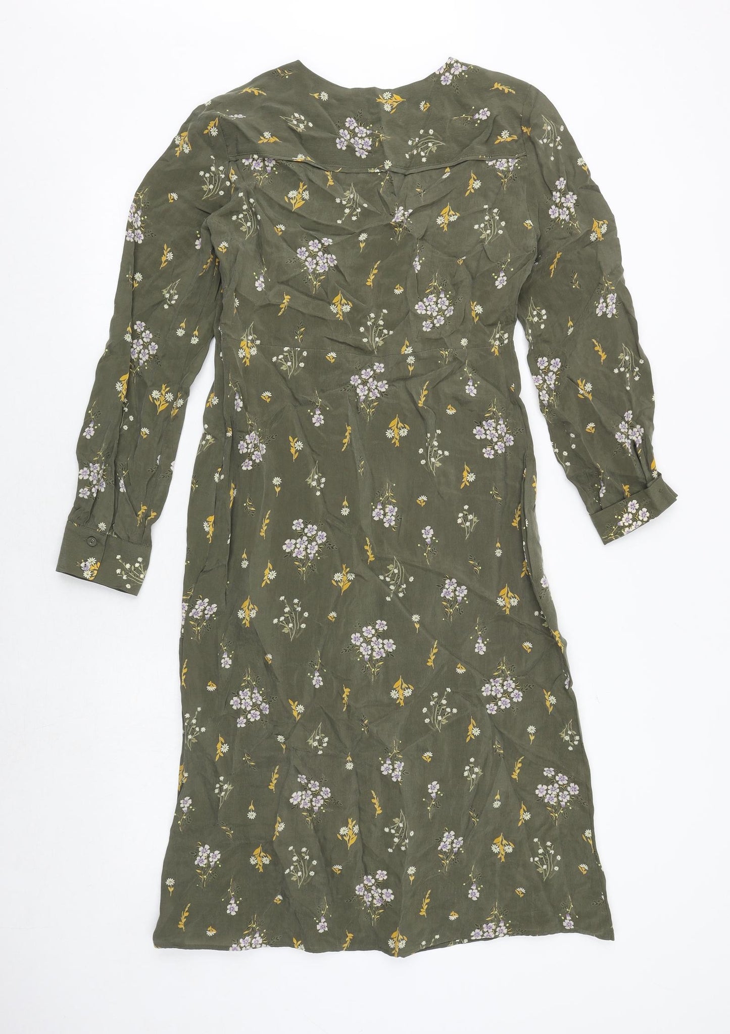 Per Una Womens Green Floral Cupro Sheath Size 8 Boat Neck Zip