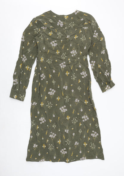 Per Una Womens Green Floral Cupro Sheath Size 8 Boat Neck Zip