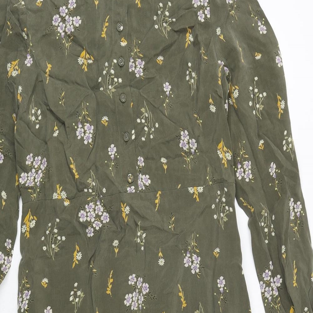 Per Una Womens Green Floral Cupro Sheath Size 8 Boat Neck Zip