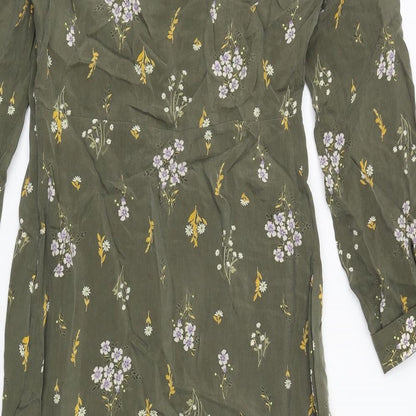 Per Una Womens Green Floral Cupro Sheath Size 8 Boat Neck Zip