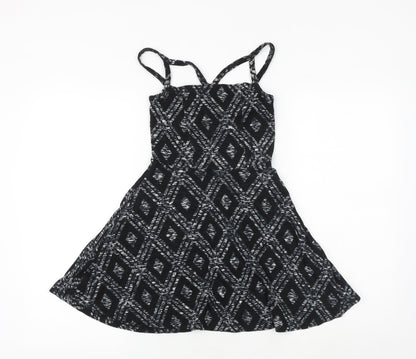 Topshop Womens Black Argyle/Diamond Viscose Fit & Flare Size 8 Square Neck Pullover