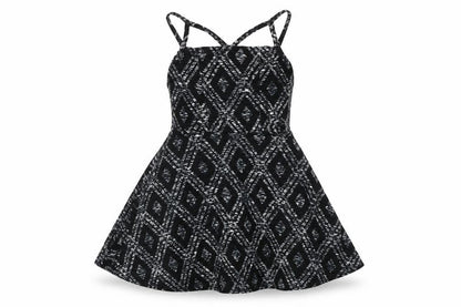 Topshop Womens Black Argyle/Diamond Viscose Fit & Flare Size 8 Square Neck Pullover