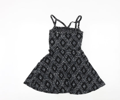 Topshop Womens Black Argyle/Diamond Viscose Fit & Flare Size 8 Square Neck Pullover