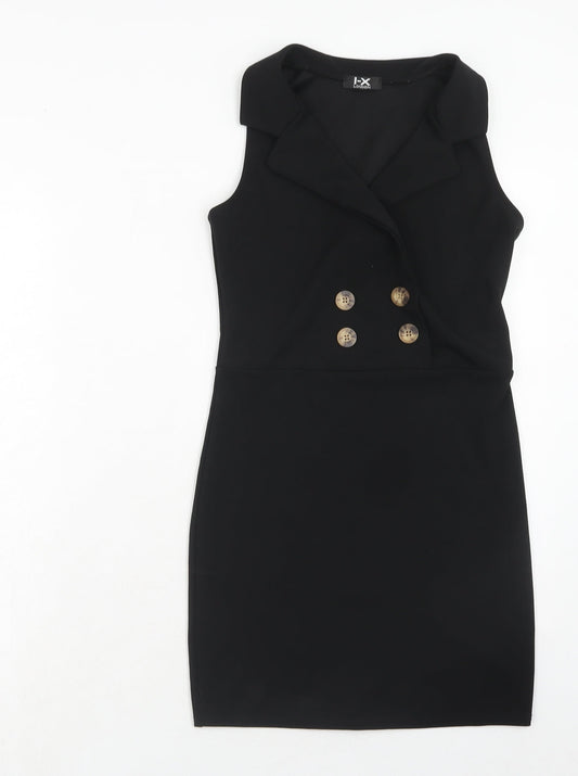 I-X London Womens Black Polyester A-Line Size 8 Collared Pullover