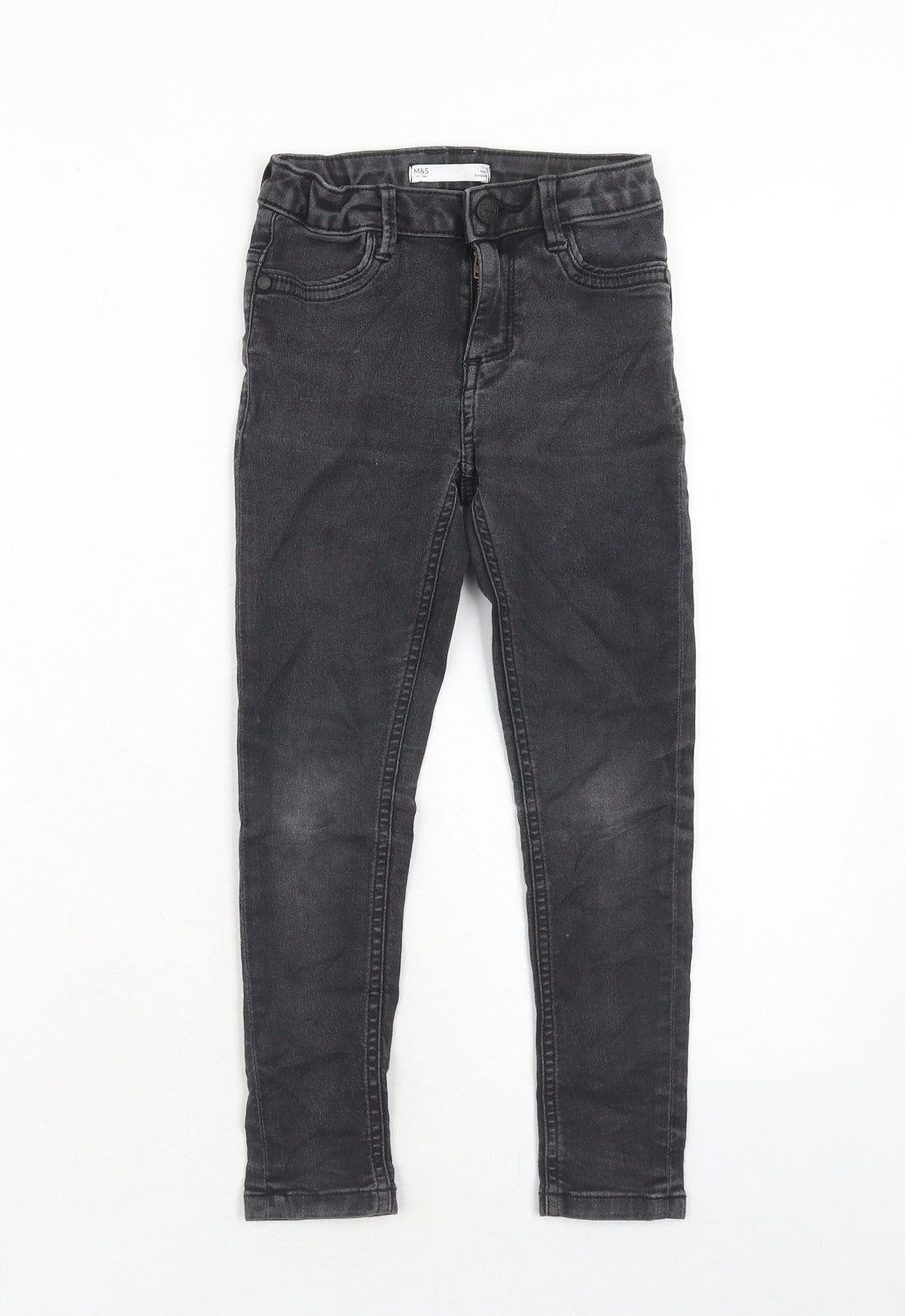 Marks and Spencer Girls Grey Cotton Skinny Jeans Size 7-8 Years Regular Zip