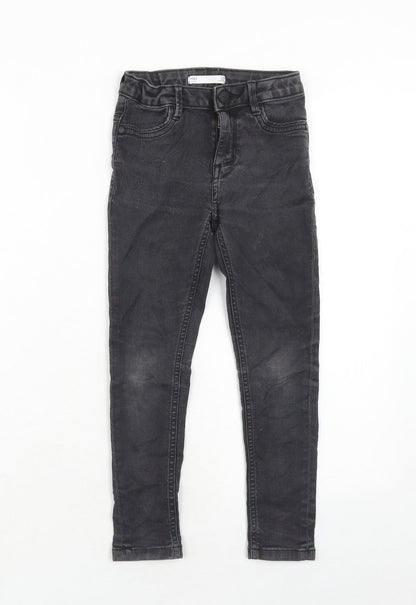 Marks and Spencer Girls Grey Cotton Skinny Jeans Size 7-8 Years Regular Zip