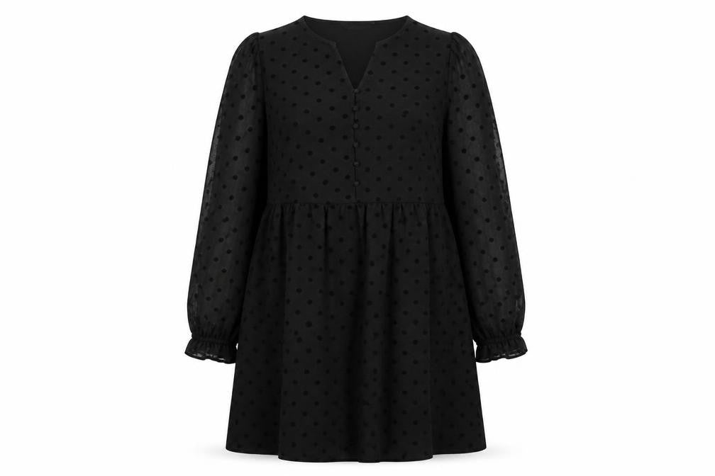 Marks and Spencer Womens Black Polka Dot Polyester Trapeze & Swing Size 10 V-Neck Button