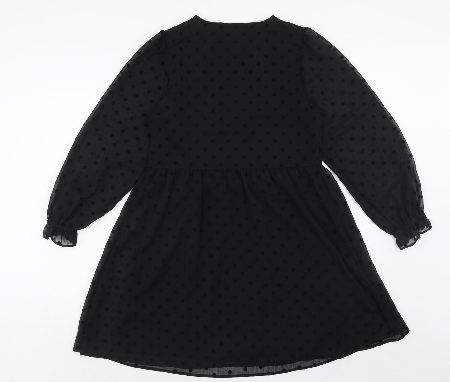 Marks and Spencer Womens Black Polka Dot Polyester Trapeze & Swing Size 10 V-Neck Button