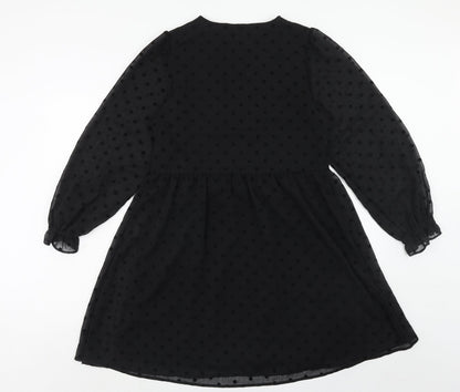 Marks and Spencer Womens Black Polka Dot Polyester Trapeze & Swing Size 10 V-Neck Button