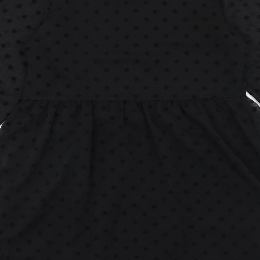 Marks and Spencer Womens Black Polka Dot Polyester Trapeze & Swing Size 10 V-Neck Button