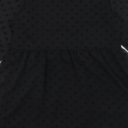 Marks and Spencer Womens Black Polka Dot Polyester Trapeze & Swing Size 10 V-Neck Button