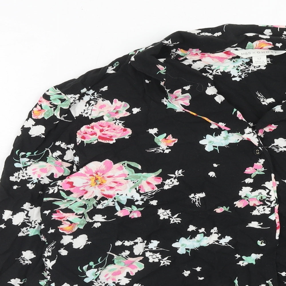 Womens UK Size 12 Marks and Spencer Black Basic Button-Up
