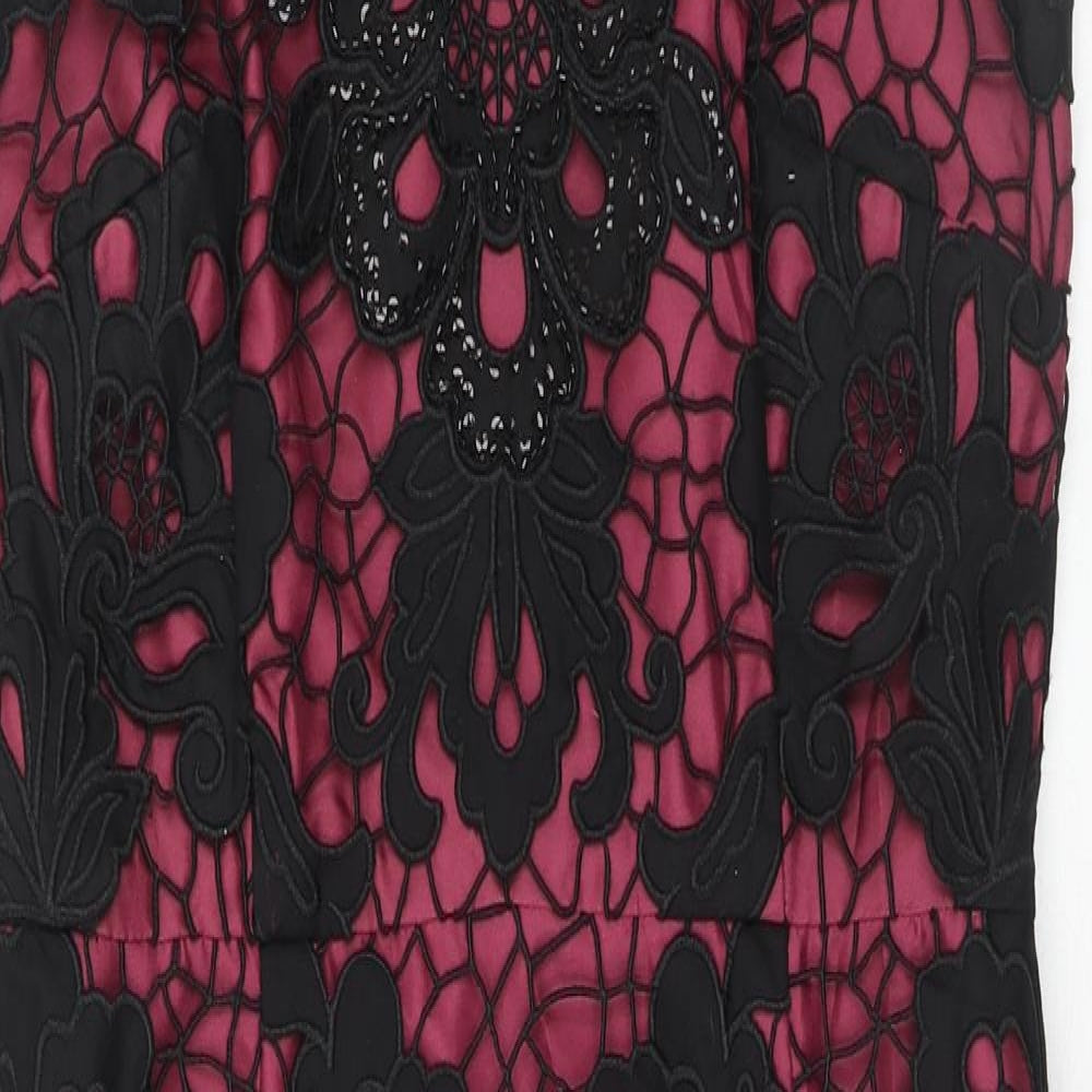 Monsoon Womens Purple Floral Cotton Shift Size 12 V-Neck Zip - Crocheted Lace Overlay