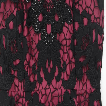 Monsoon Womens Purple Floral Cotton Shift Size 12 V-Neck Zip - Crocheted Lace Overlay